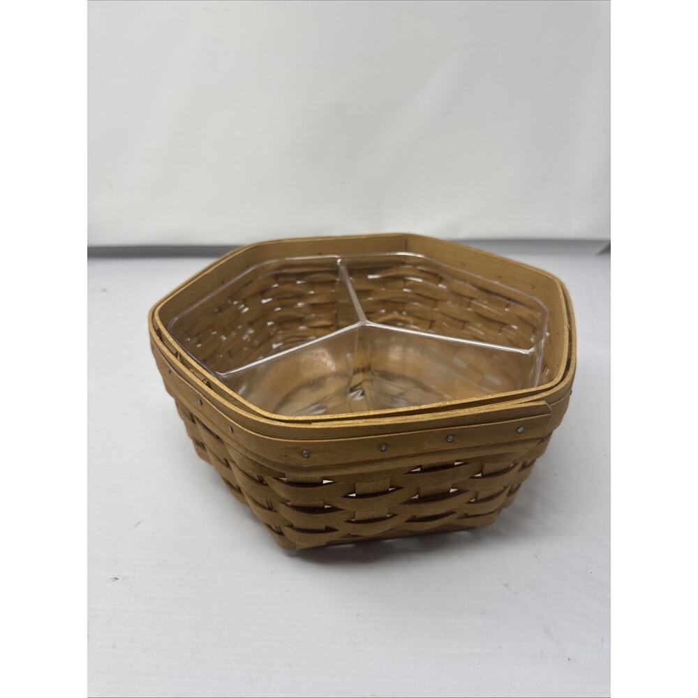 Longaberger 1997 Hexagonal 10" Generations Basket Wood Lid Plastic Protector Set - Picture 2 of 7
